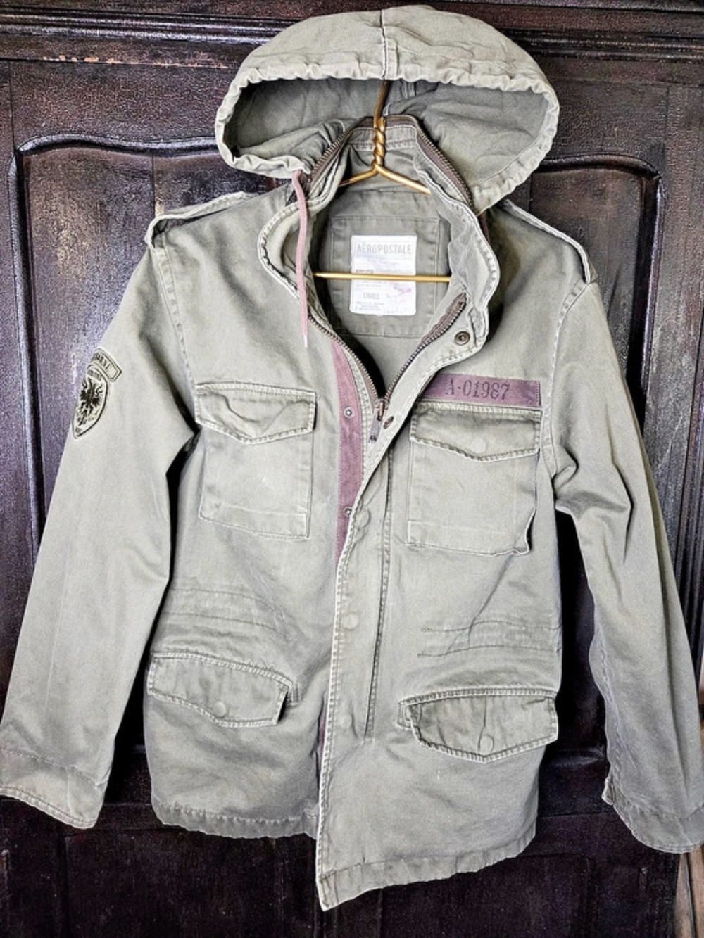 Aeropostale Y2K-Era Men's Hooded Jacket in Green (Small)